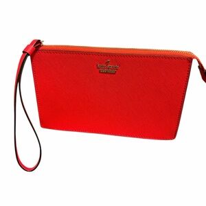 KATE SPADE NEW YORK Red Saffiano Leather Wristlet Pouch Zip Top Like New Women’s